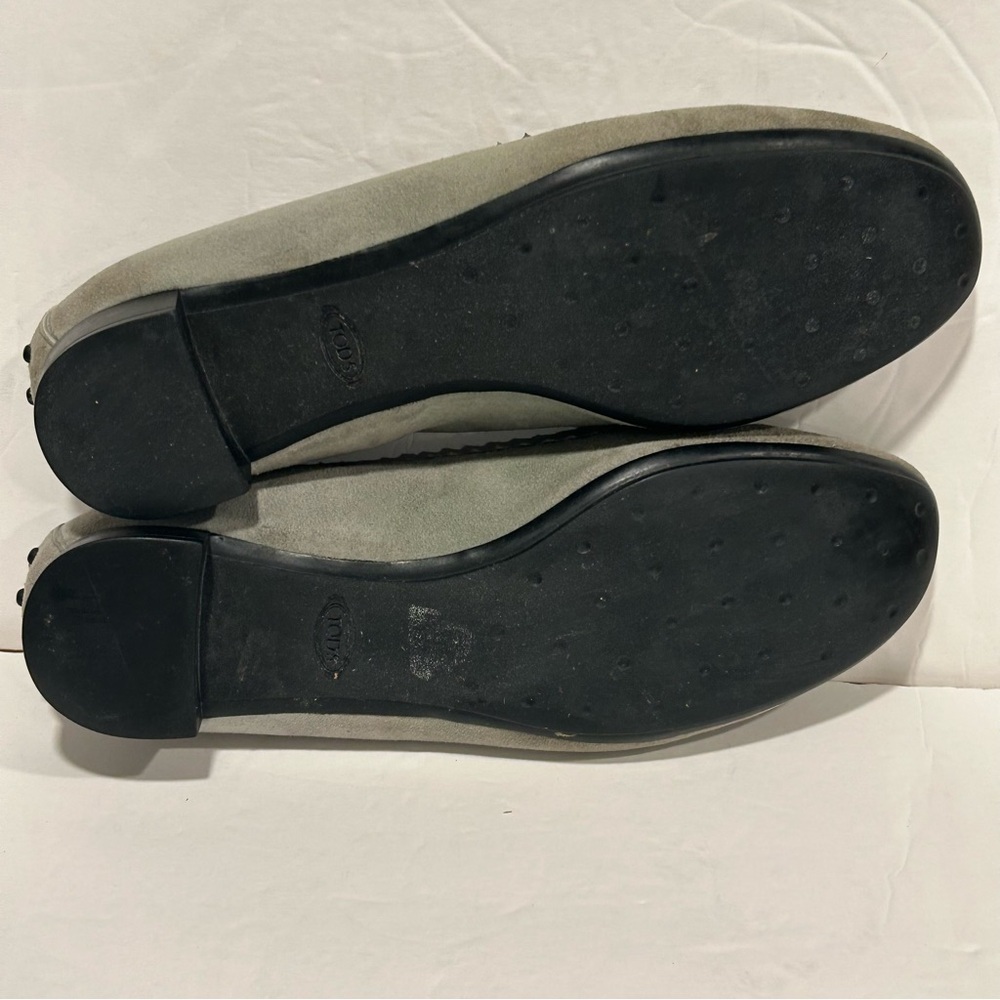 TOD’S Suede Leather Driving Loafers Rhinestone Crystal Buckle, Gray, Sz 9.5 - Picture 10 of 14